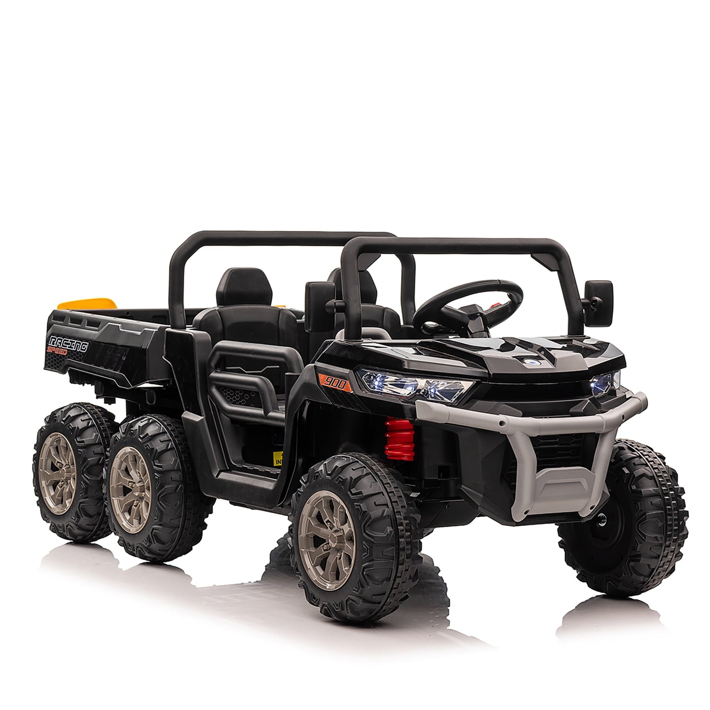 24V Ride on Toys, 2 Seater 4WD Ride on Dump Truck 6-Wheel UTV Car for Big Kids with Trailer Remote Control, Black