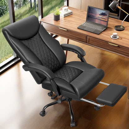 CoolHut Executive Office Chair, Bige and Tall Home Office Chair 500LBS with Footrest, PU Leather Computer Chairs, Heavy Duty Leather Desk Chairs, Black