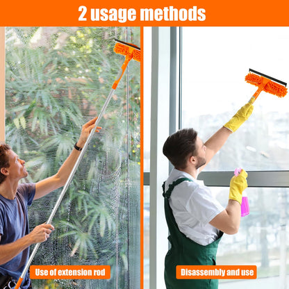 Wekvgz Window Cleaning Squeegee Kit, 2 in 1 Window Squeegee Extension Pole Long Handle & Groove Cleaning Tool for Window,Car,Shower Glass Door,Mirror,Indoor & Outdoor