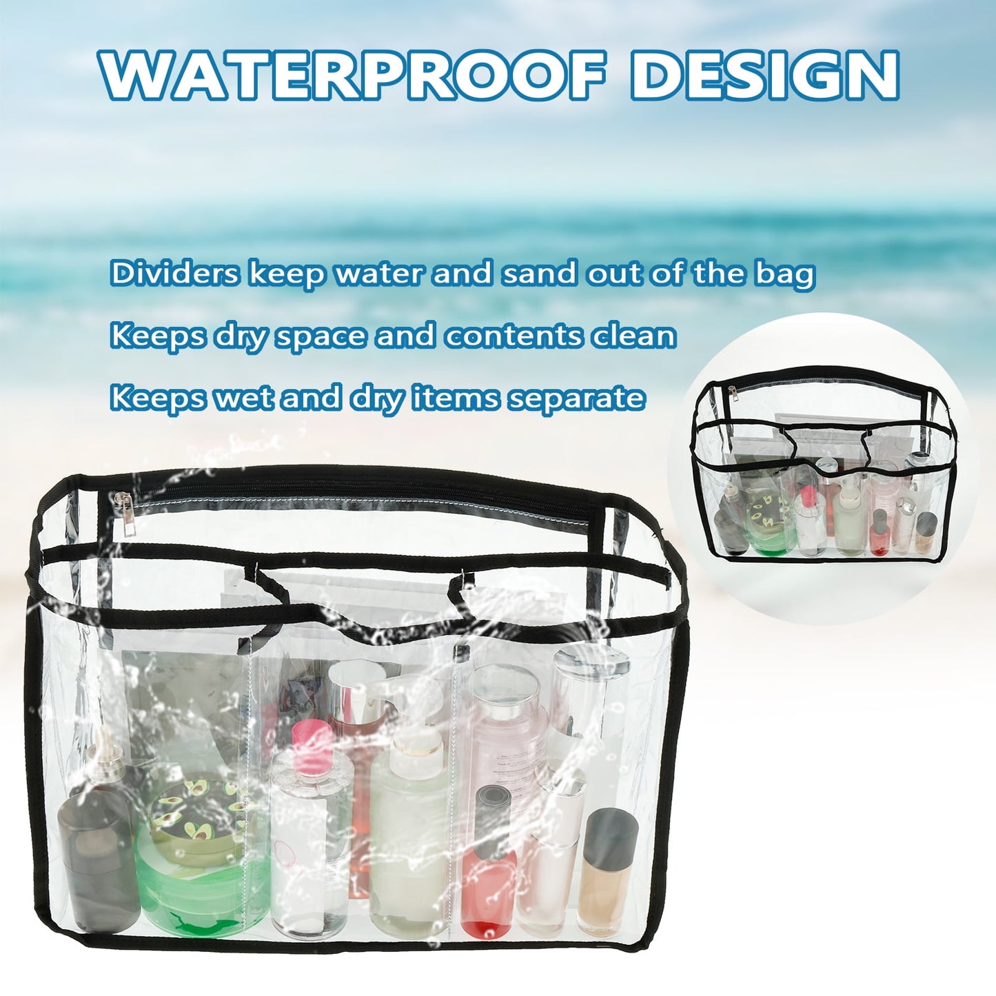 Clear Beach Bag Organizer Accessories for Bogg Bag X Large Waterproof Insert Divider Pouch PVC Storage Bag Clear Organizer Bags Clear Insert Divider Liner Bag