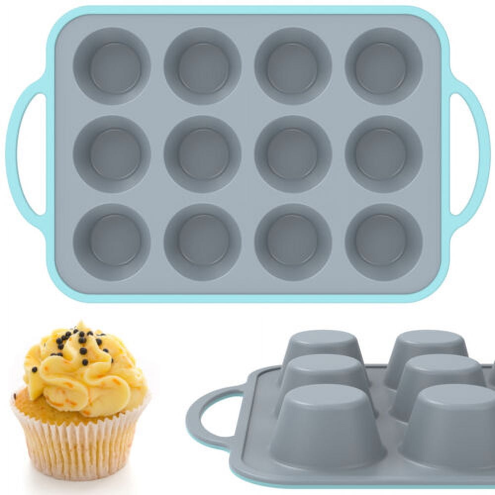 Wekvgz Silicone Muffin Pan 12-Cavity Mini Cupcake Pan Stackable Muffin Baking Mold Non-Stick Muffin Baking Tray Dishwasher Safe Cupcake Baking Tin Temperature Resistant Silicone Cupcake Pan for Home