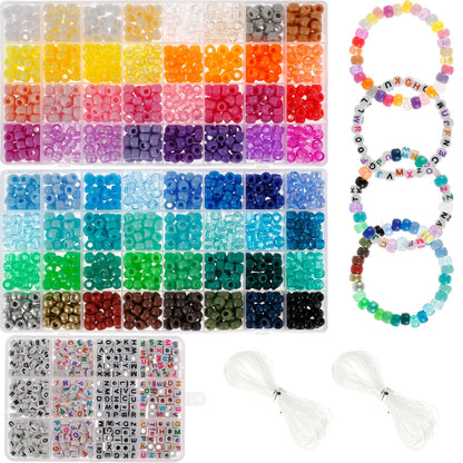 1977Pcs Pony Beads Kit for Bracelet Making 64 Colors 9mm Kandi Beads Set Plastic Pony Beads Bulk with 375pcs Letter Beads Elastic String DIY Bracelets Jewelry Beads for Bracelets Necklace