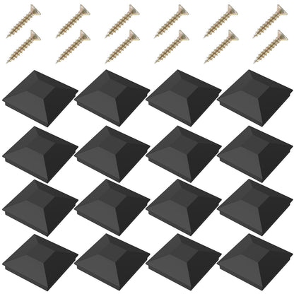 12Pcs Post Caps Sturdy Plastic Post Covers Black Fence Post Caps Waterproof Deck Post Caps Heat Resistance Deck Post Caps with Screws for Deck Fence Wooden Fence Wooden Handrail Porch Fence