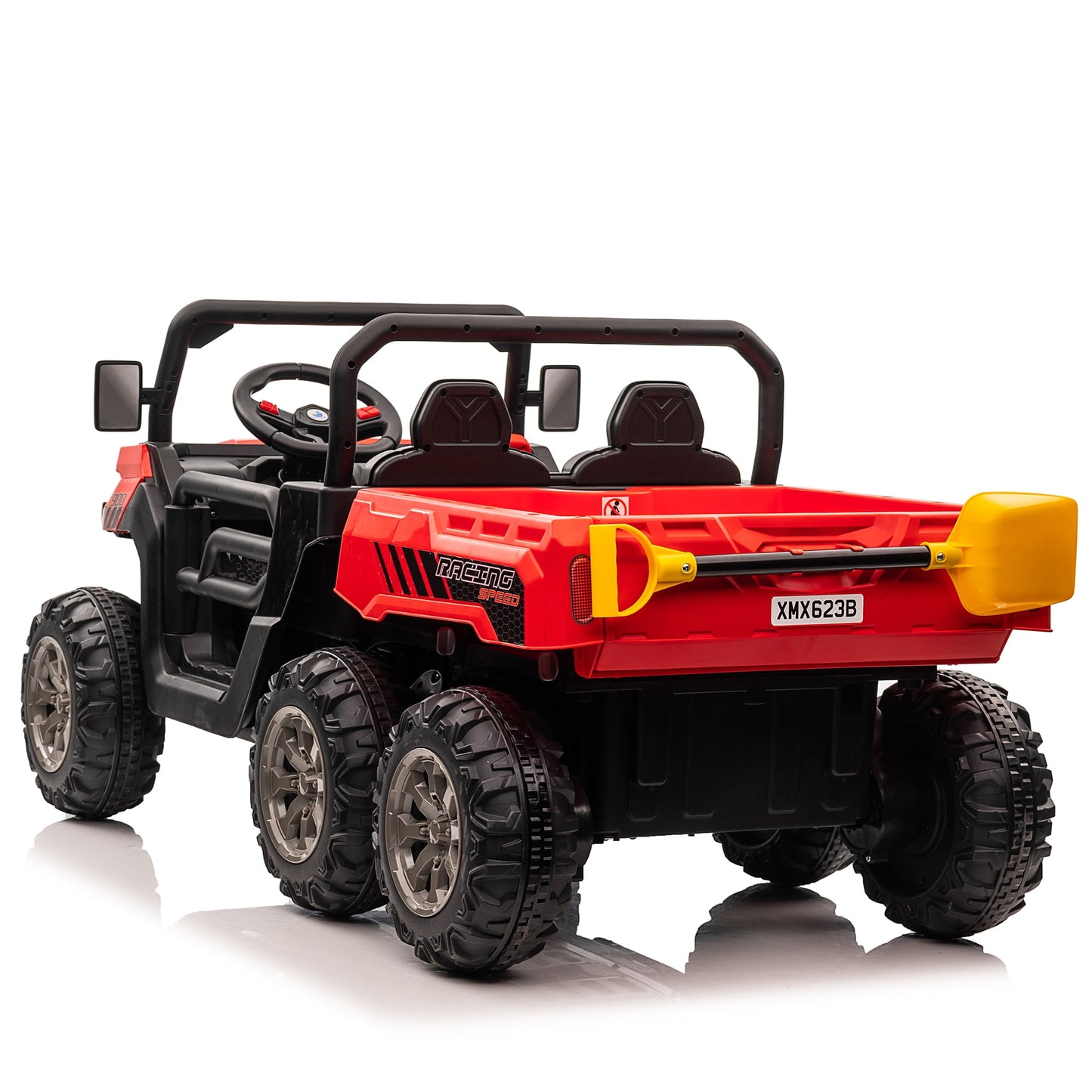 24V Ride on Toys, 2 Seater 4WD Ride on Dump Truck 6-Wheel UTV Car for Big Kids with Trailer Remote Control, Red