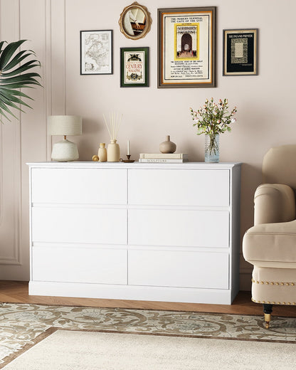 6 White Drawer Dresser Modern Tall Floor Storage Cabinet with Metal Sliding Rail, Wooden Handleless Drawer Cabinet