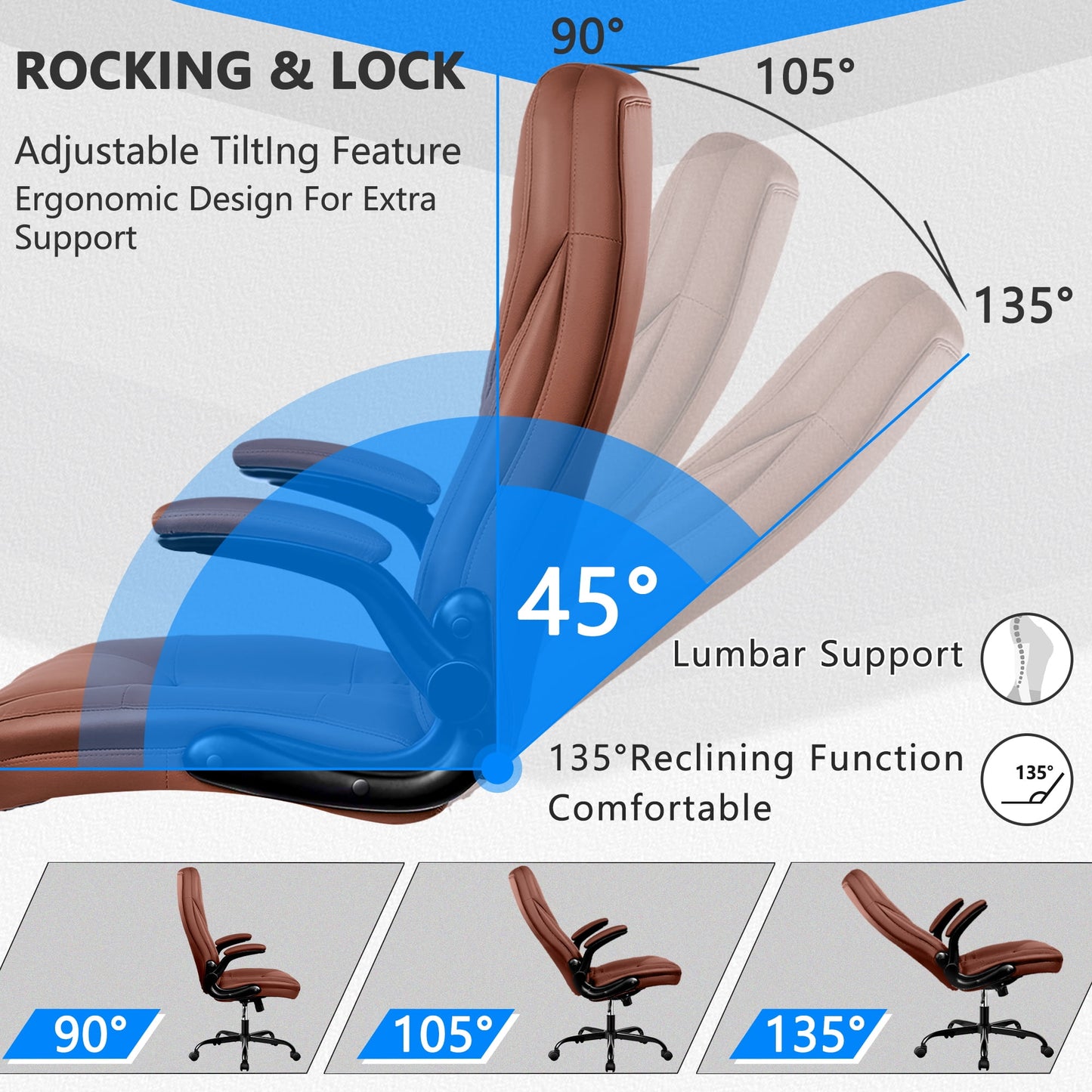 Coolhut Office Chair, Executive Office Chair Big and Tall Office Chair Ergonomic Leather Chair with Adjustable Flip-Up Arms High Back Home Office Desk Chairs Computer Chair with Lumbar Support