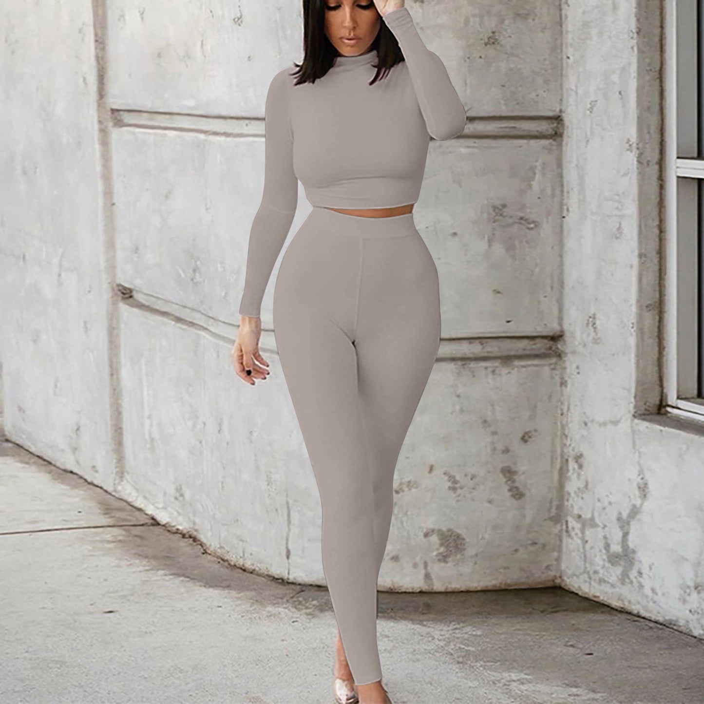 ZZwxWA Casual 2 Piece Fall Outfits for Women Pure Color High Waist Bodycon Tracksuit Pant Sets Long Sleeve Womens Sets 2024 Sports Sets Solid Outfits On Sale