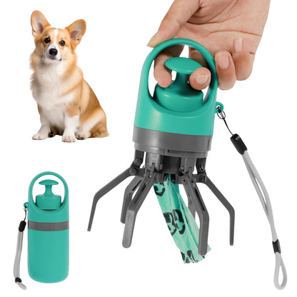 Dog Pooper Scooper Portable Claw Poop Scooper with Built-In Poop Bag Dispenser Lightweight Pet Waste Pick-up Cleaner Handheld Pet Poop Grabber for Small Medium and Large Dogs Walking