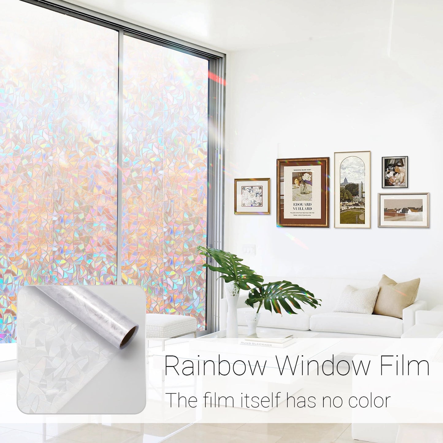 ZIVACATE 35.4"x86.6" Window Privacy Film Rainbow Window Film Stained Glass Window Decals Static Cling Non-Adhesive