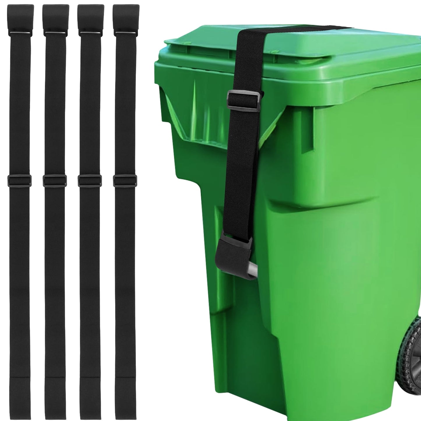 4Pcs Trash Can Lid Lock 76-130cm Length Adjustable Garbage Strap Wear-Resistance Trash Can Bands Reusable Garbage Can Locks for Preventing Animals Squirrels Dogs Bears Outdoor