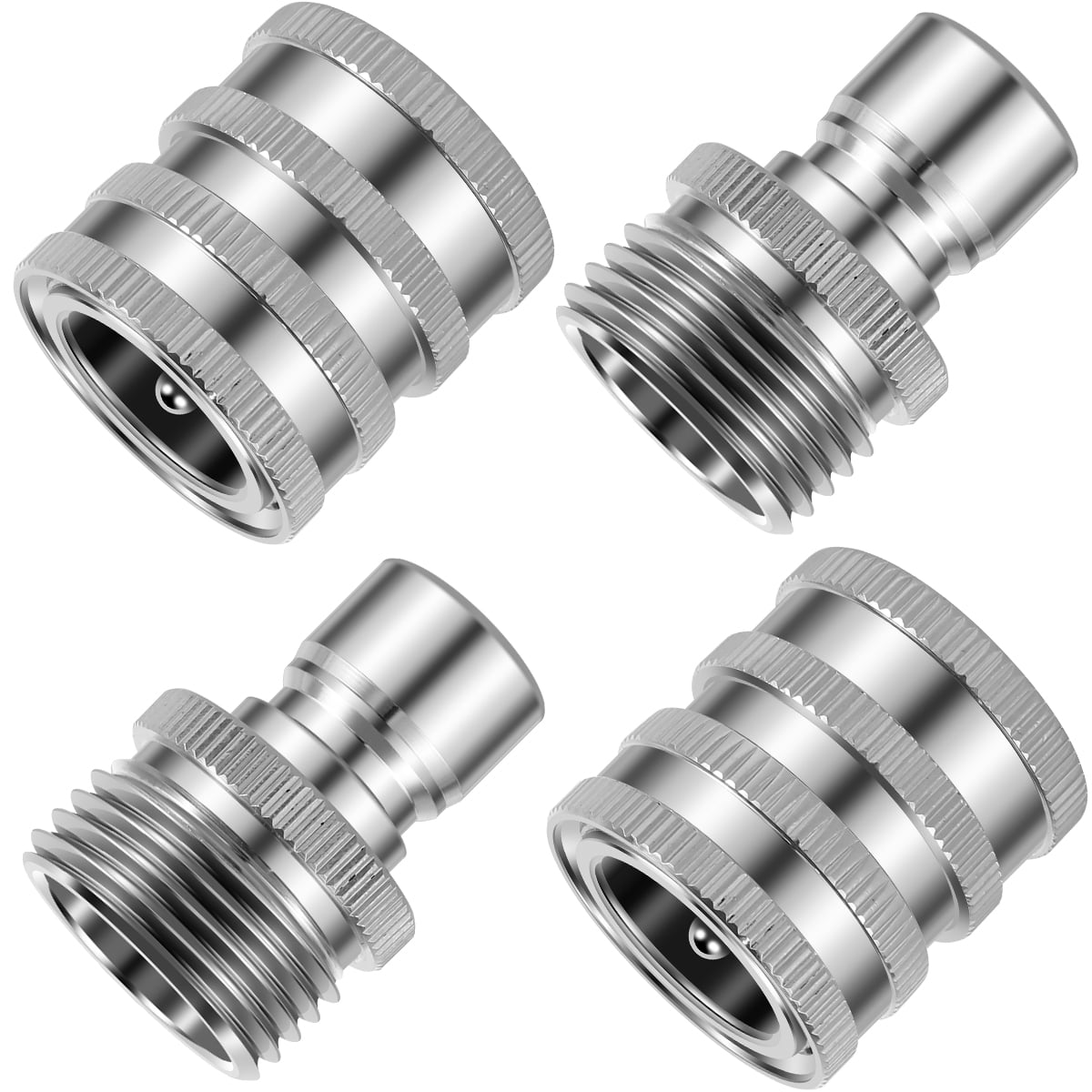 4Pcs Garden Hose Quick Connector Stainless Steel Water Hose Fitting 3/4inch Male and Female Pressure Washer Pump Adapter No Leak Garden Hose Connect Fitting for Faucet