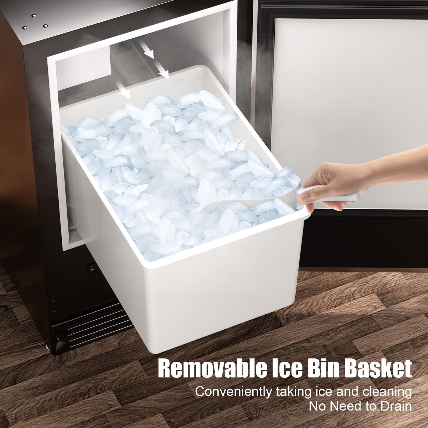 COTLIN Drainless Ice Maker 15"W with 22LBS Bin, Free-Standing Under Counter Crescent Ice Machine , ETL