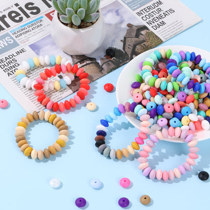 240 Pcs Silicone Beads 12mm Silicone Lentil Beads Colorful Focal Beads for Keychain Making DIY Abacus Beads Silicone Loose Beads for Making Bracelet Necklace Jewelry Crafts