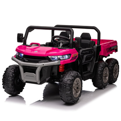 24V Ride on Toys, 2 Seater 4WD Ride on Dump Truck 6-Wheel UTV Car for Big Kids with Trailer Remote Control, Pink