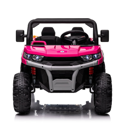 24V Ride on Toys, 2 Seater 4WD Ride on Dump Truck 6-Wheel UTV Car for Big Kids with Trailer Remote Control, Pink