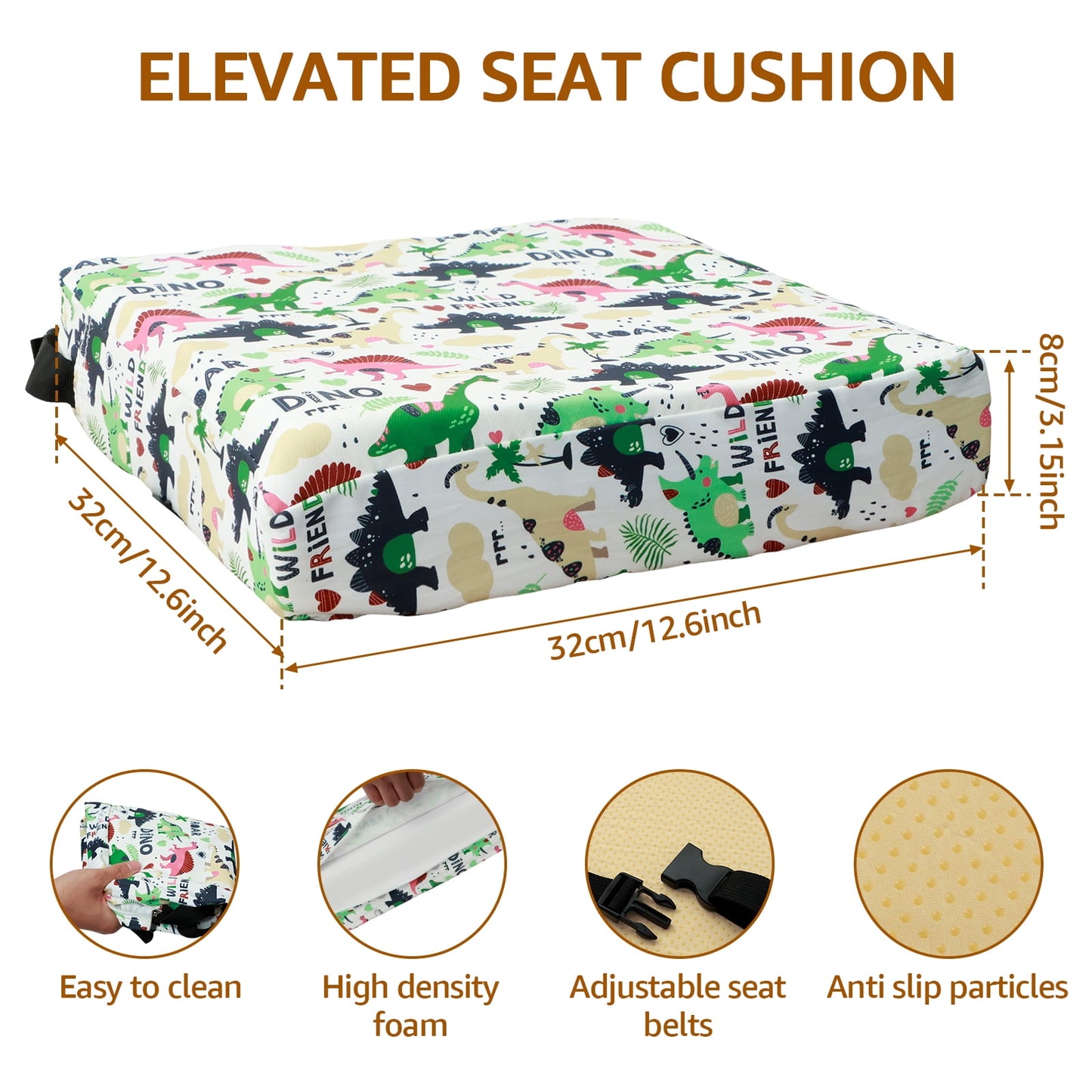 Chair Increasing Cushion Toddler Booster Seat Cushion for Dining Table Booster Seat with Adjustable Safety Belt and Fastening Strap Non Slip Lightweight Cushion for Travel Home Toddler