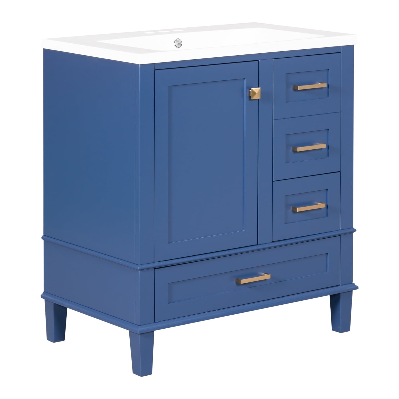 30 Inches Bathroom Vanity with Sink Combo Set and Soft-Close Doors, Modern Bathroom Storage Cabinet with Single Cabinet and 3 Sliding Drawers, Blue