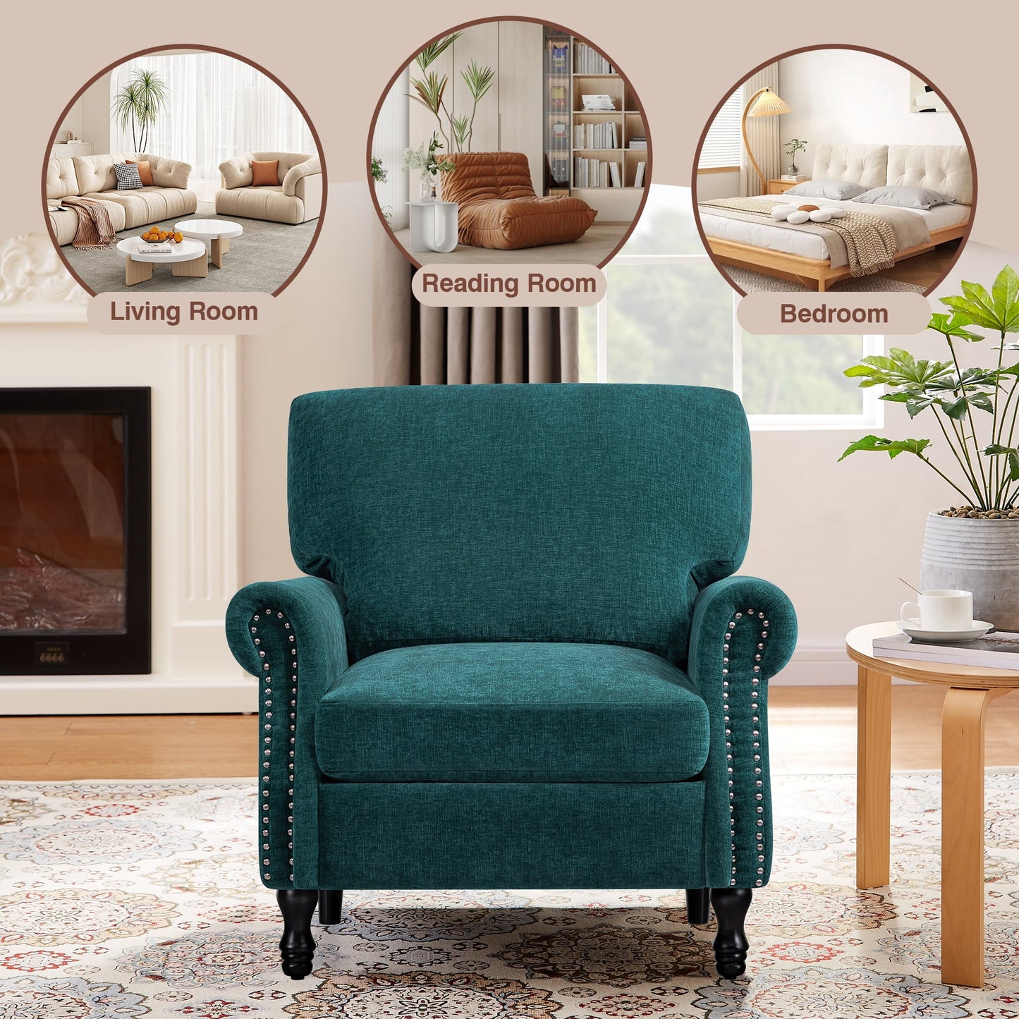 CoolHut Modern Accent Chair Armchair, Fabric Upholstered Comfy Single Sofa with Solid Wood Frame for Living Room, Green