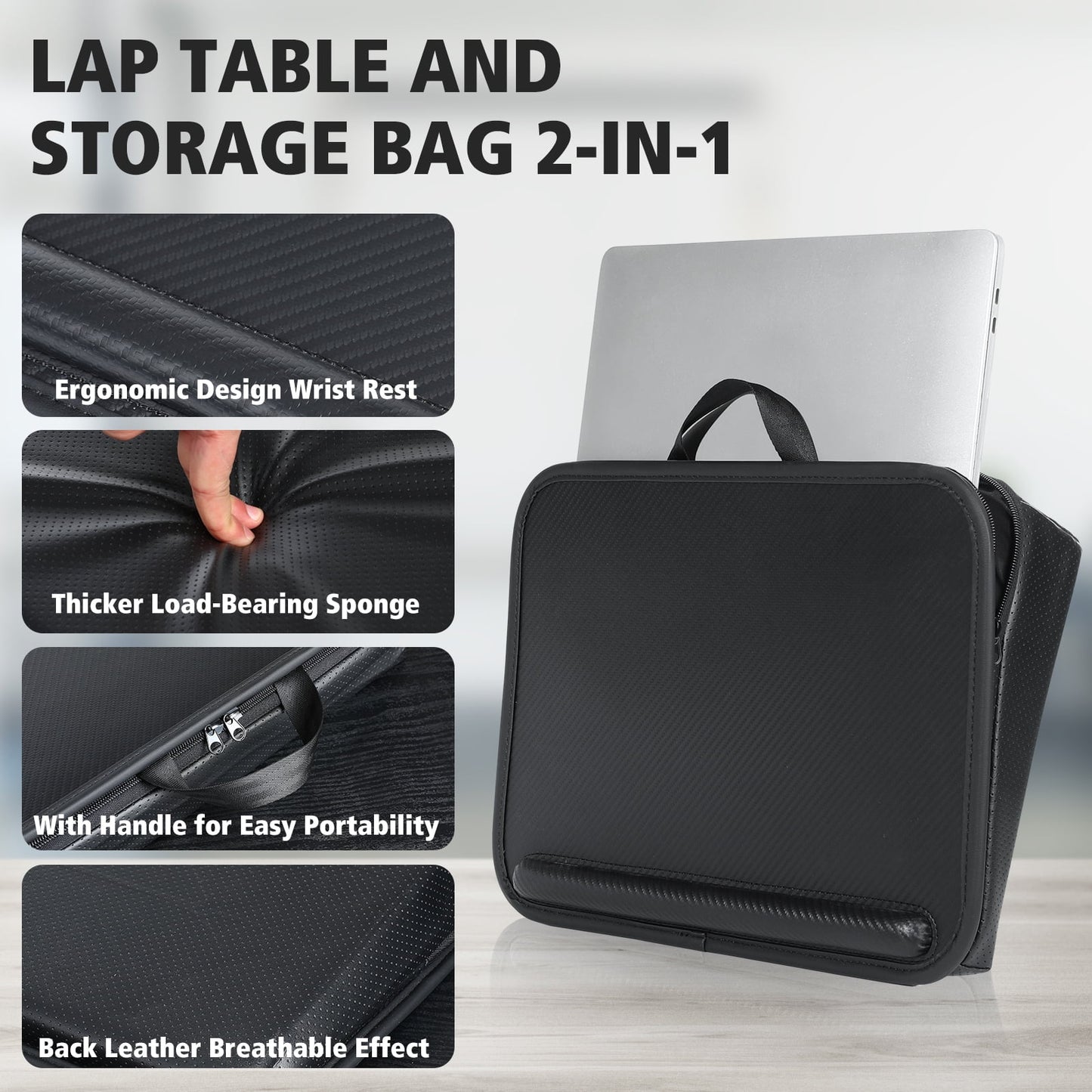 Allinside Laptop Lap Desk, Portable Lap Desk for Laptop with Pillow Cushion for Laptop and Tablet PC, Fits up to 16.2-inch, Storage Bag with Handle, Black