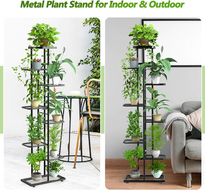 BueDeHai 8 Tier 9 Potted Metal Plant Stand Indoor, Black Plant Shelf Outdoor Flower Pot Holder Display Rack for Patio