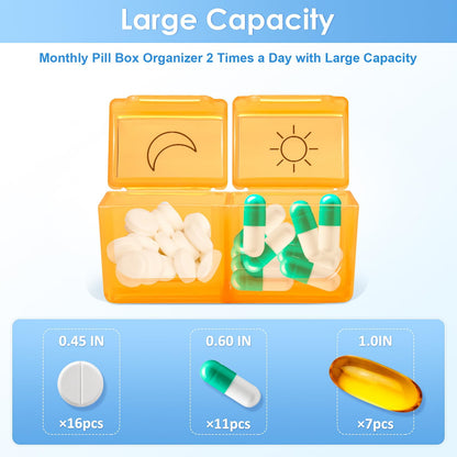 BEFUNZL Monthly Pill Organizer 2 Times a Day, Weekly Pill Organizer, Travel Pill Box Organizer with 32 Compartments