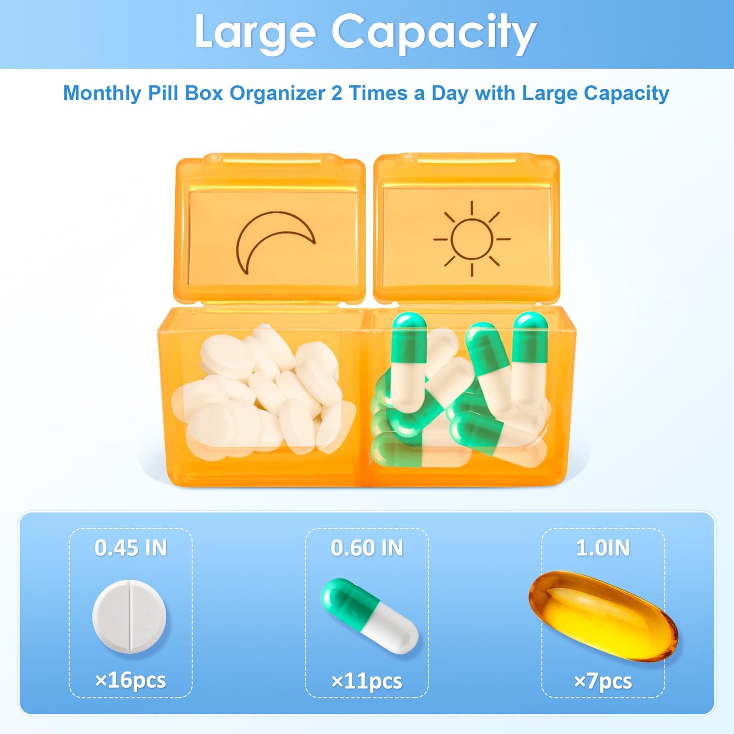 BEFUNZL Monthly Pill Organizer 2 Times a Day, Weekly Pill Organizer, Travel Pill Box Organizer with 32 Compartments