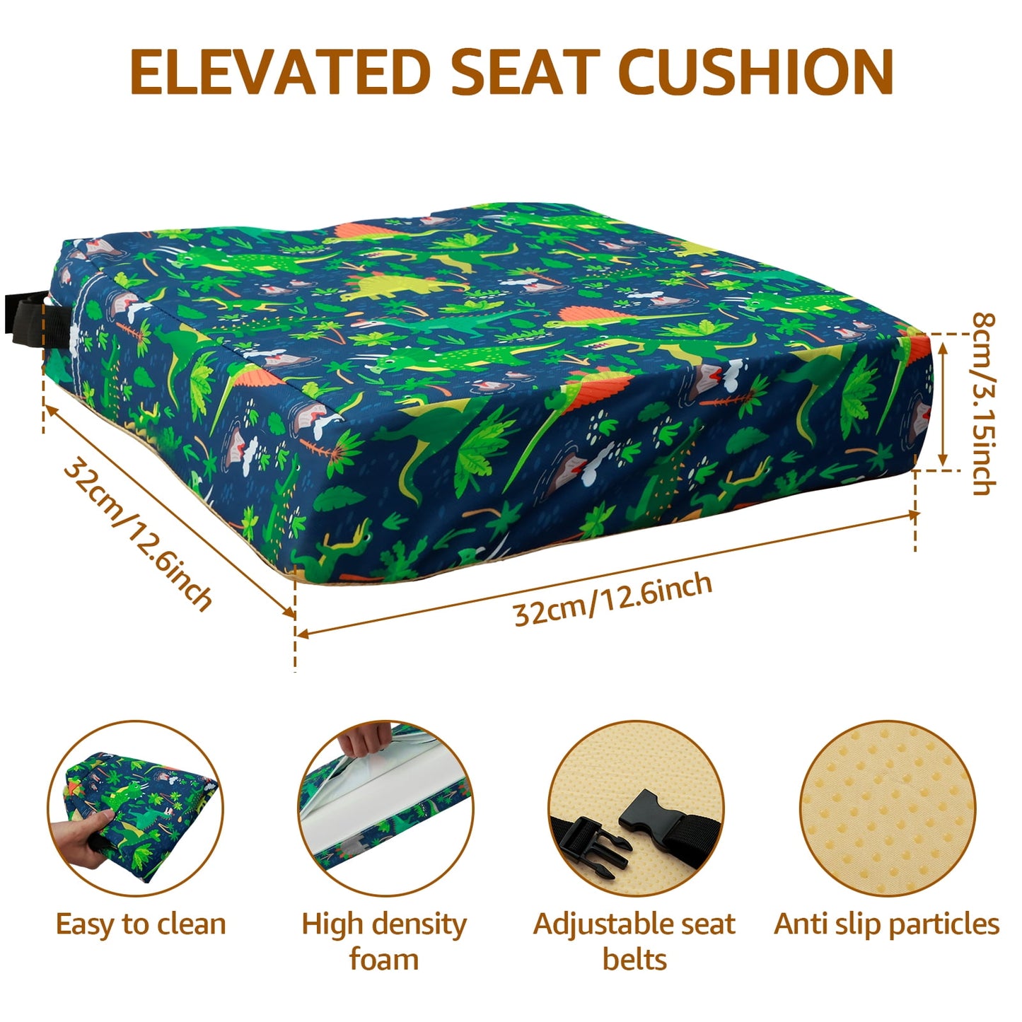 Chair Increasing Cushion Toddler Booster Seat Cushion for Dining Table Booster Seat with Adjustable Safety Belt and Fastening Strap Non Slip Lightweight Cushion for Travel Home Toddler