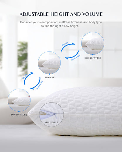 COOKEY Cooling Shredded Memory Foam Pillows,Queen Size Bed Pillow Set of 2 for Side Back Stomach Sleepers.