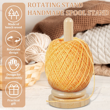 Adifare Wooden Yarn Holder Rotatable Bamboo Yarn Skein Spinner Revolving Yarn Ball Stand Smooth Yarn Ball Holder Dispenser Crochet Accessory for Knitting Crocheting Yarn