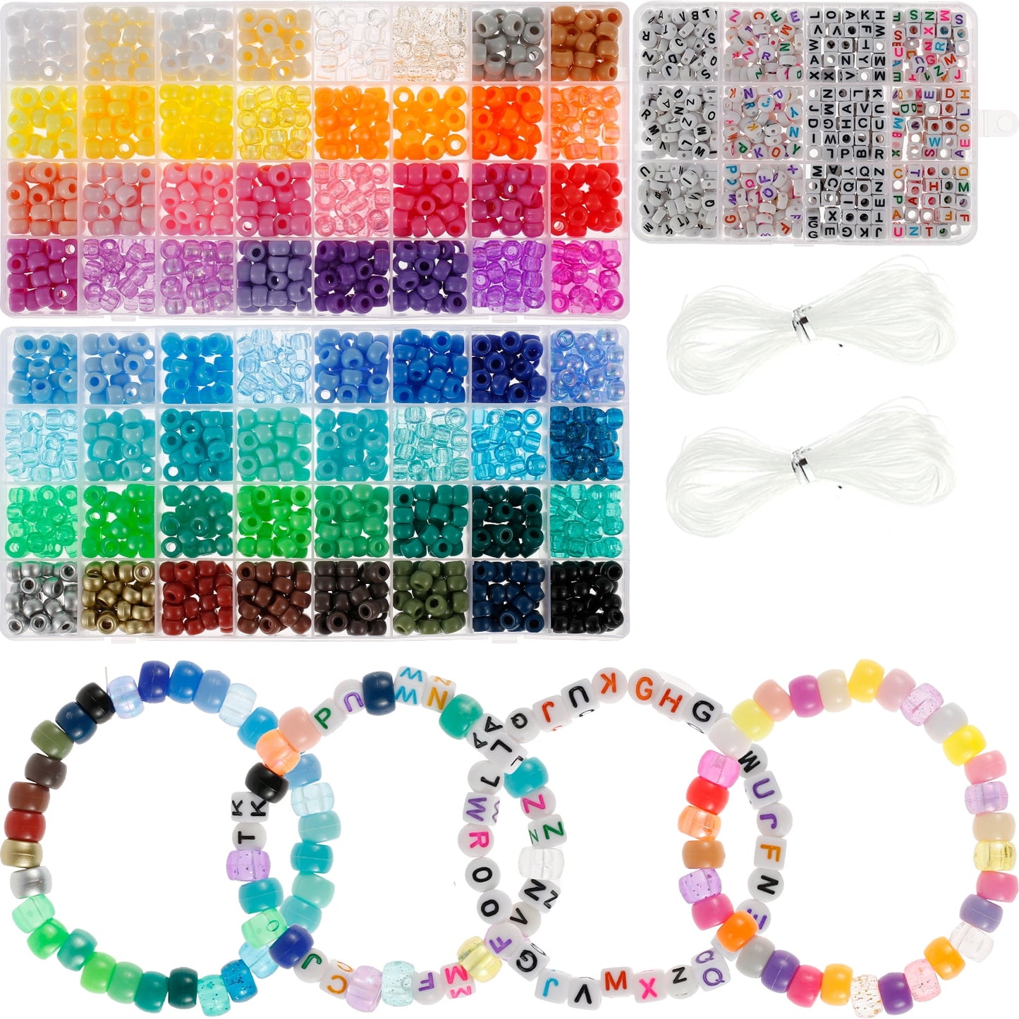 1977Pcs Pony Beads Kit for Bracelet Making 64 Colors 9mm Kandi Beads Set Plastic Pony Beads Bulk with 375pcs Letter Beads Elastic String DIY Bracelets Jewelry Beads for Bracelets Necklace