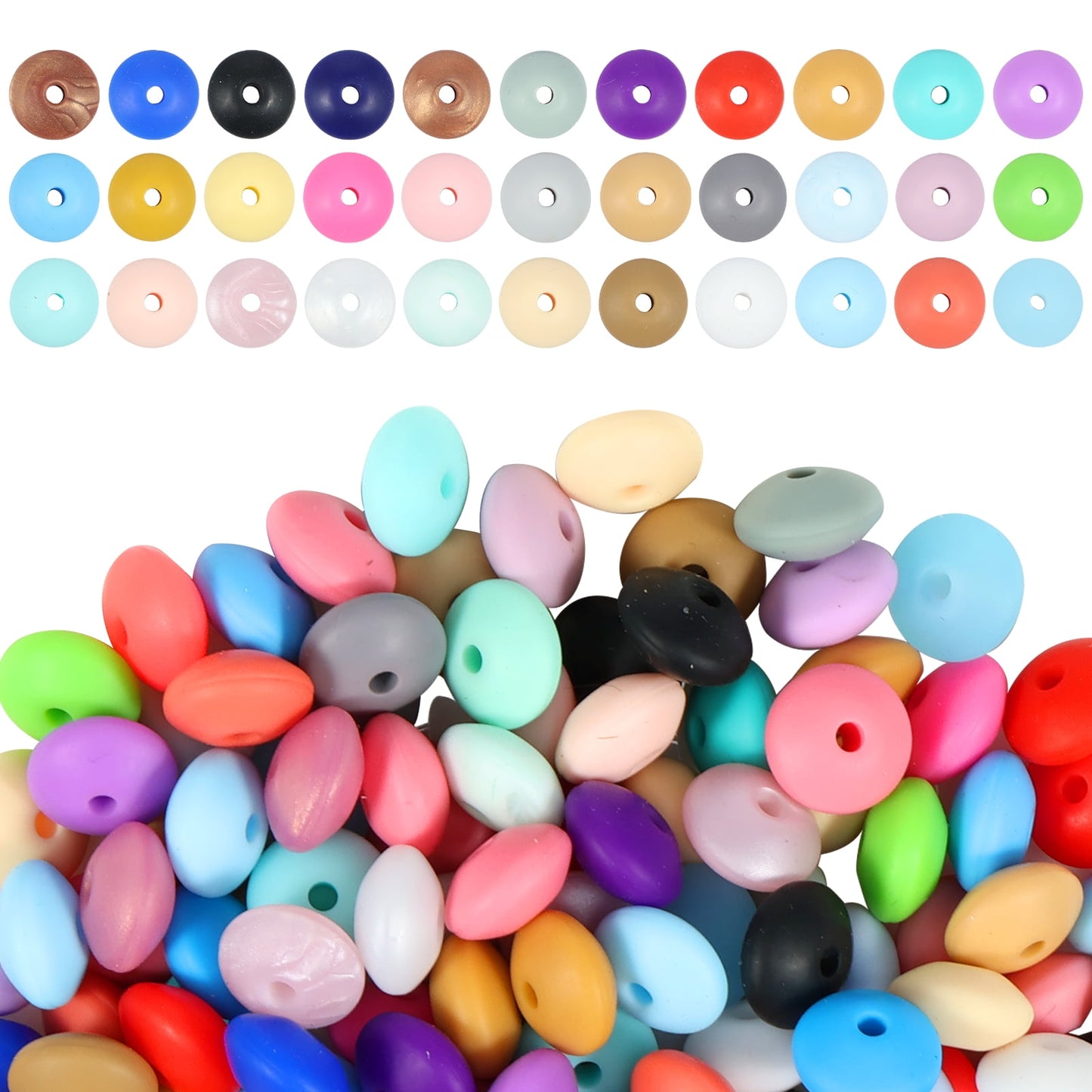 240 Pcs Silicone Beads 12mm Silicone Lentil Beads Colorful Focal Beads for Keychain Making DIY Abacus Beads Silicone Loose Beads for Making Bracelet Necklace Jewelry Crafts