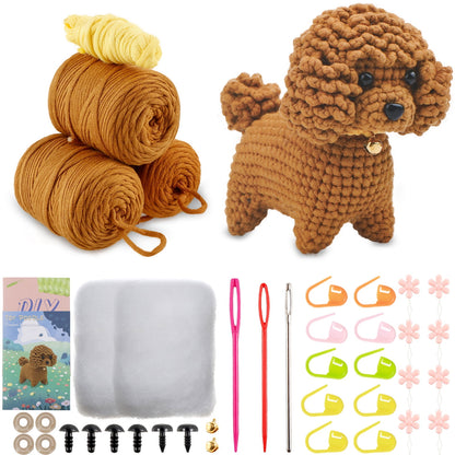 Crochet Kit for Beginners Complete Crochet Animal Knitting Kit Adorable Dog Crochet Starter Pack with Wool Stuffing Crochet Hooks DIY Crochet Craft Kit for Crochet Lovers Adults Kids 15x11x17cm