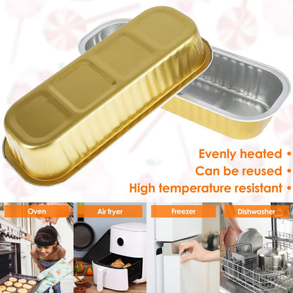 150Pcs Mini Loaf Pans with Lids and Spoons 200ml Non-Stick Aluminum Foil Loaf Pans Reusable Square Foil Bread Container Heat-Resistant Narrow Cake Baking Pans for Home Kitchen