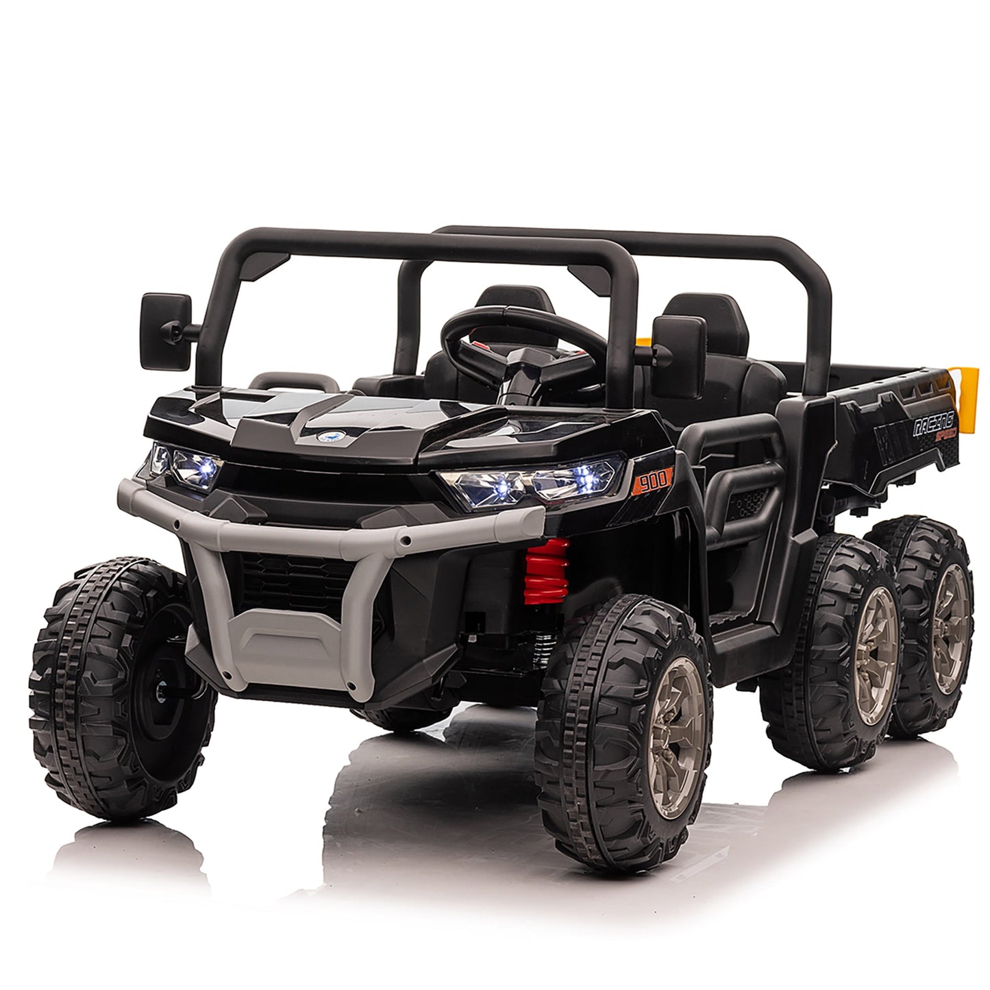 24V Ride on Toys, 2 Seater 4WD Ride on Dump Truck 6-Wheel UTV Car for Big Kids with Trailer Remote Control, Black