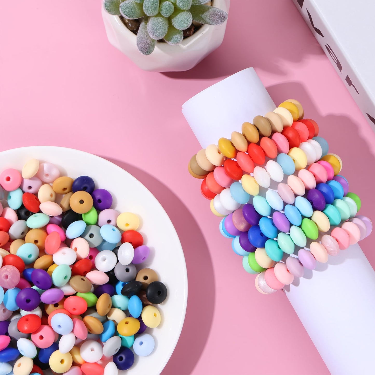 240 Pcs Silicone Beads 12mm Silicone Lentil Beads Colorful Focal Beads for Keychain Making DIY Abacus Beads Silicone Loose Beads for Making Bracelet Necklace Jewelry Crafts