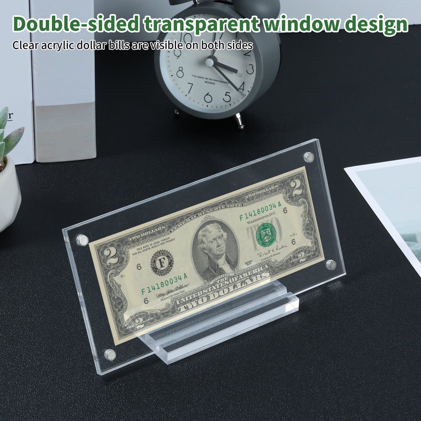 2 Pcs Dollar Bill Frame Display Acrylic Dollar Bill Holder 3.6X7.4In Thickened Frame for Dollar Bill Display Case Magnet Currency Display Frame for Money Ticket Picture photos Display Case