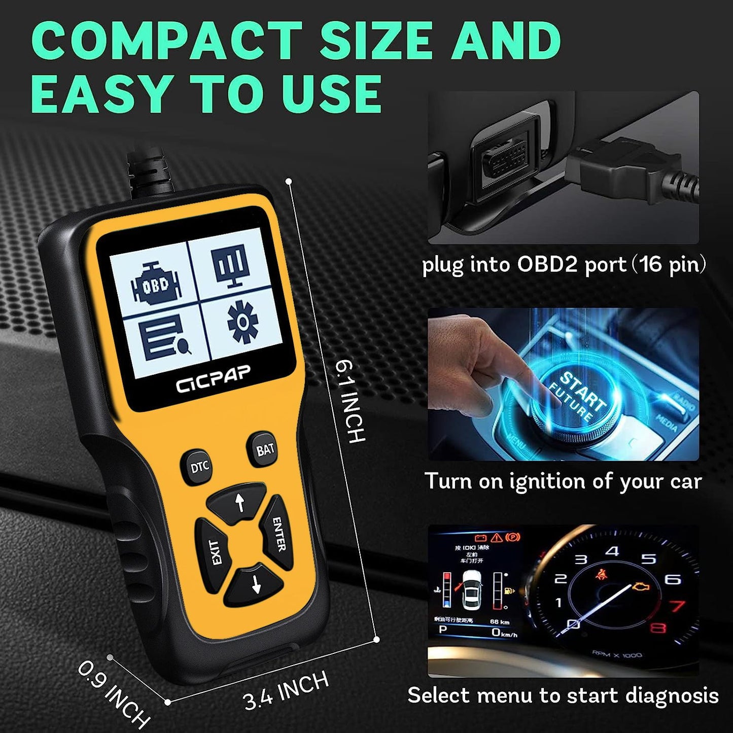 CICPAP OBD2 Scanner,Professional Car Code Reader and Diagnostic Tool for All OBD II Vehicles, Check Engine Code Reader for All Cars