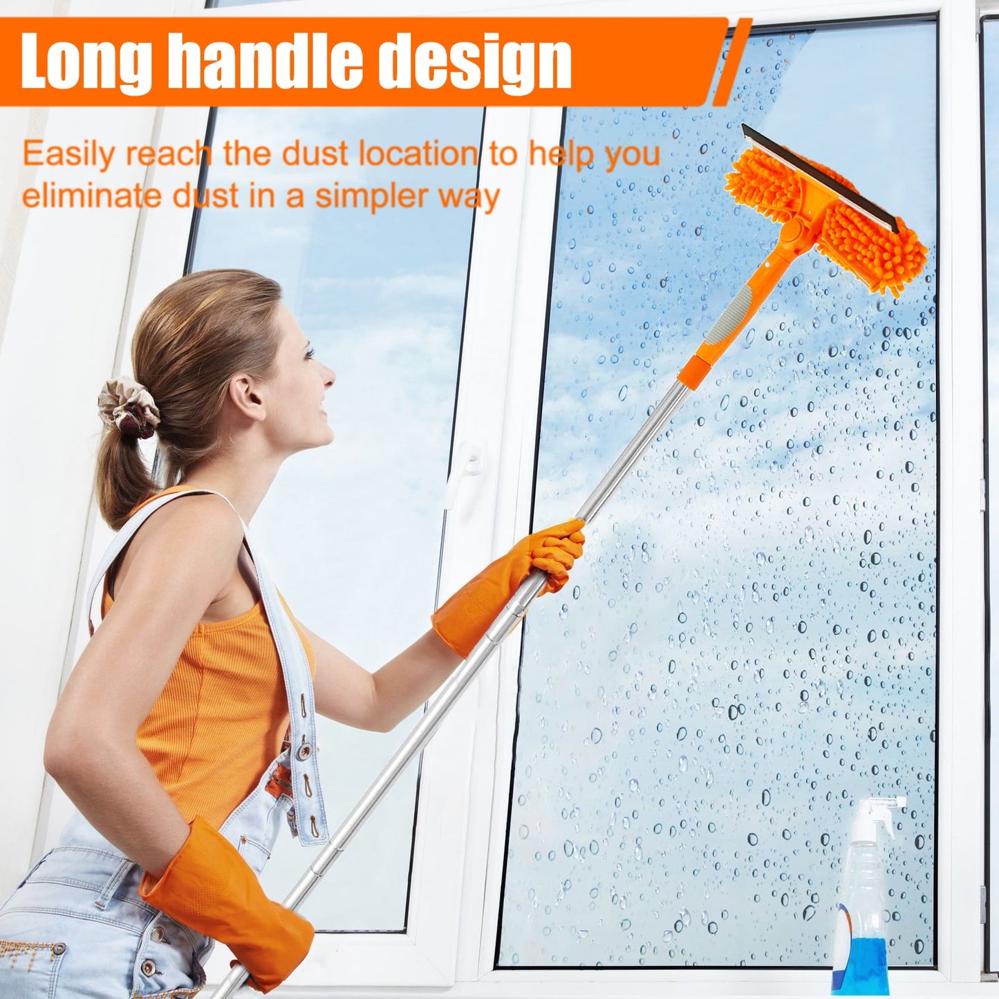 Wekvgz Window Cleaning Squeegee Kit, 2 in 1 Window Squeegee Extension Pole Long Handle & Groove Cleaning Tool for Window,Car,Shower Glass Door,Mirror,Indoor & Outdoor