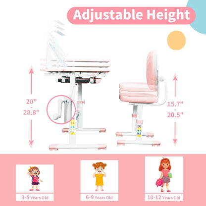 DEYGIA Kids Table and Chairs Set, Adjustable Activity Kids Desk with LED Lamp and Storage Drawer for Ages 3-12 Years