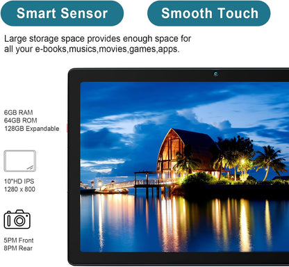 10 inch Tablet Android 13 Tablets, Quad-Core Tablet PC, 6GB RAM, 64GB ROM, 128GB Expand, 5000mAh, 1280x800 HD Touch Screen, 5MP+8MP, Wifi, Dual Camera - Grey