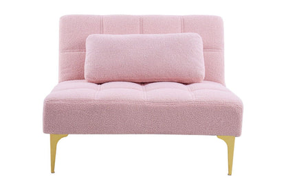 35.5 Inch L Modern Teddy Convertible Single Futon Sofa Bed with 1 Pillow, Multifunctional Armless Futon Chair with Metal Legs, Comfy Sofa Chair for Living Room, Office, Studio, Apartment, Pink