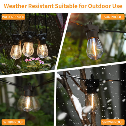 100ft LED Outdoor String Lights, E12 S14 Waterproof Shatterproof Patio Bulbs, Dimmable Hanging Light Strings for Yard