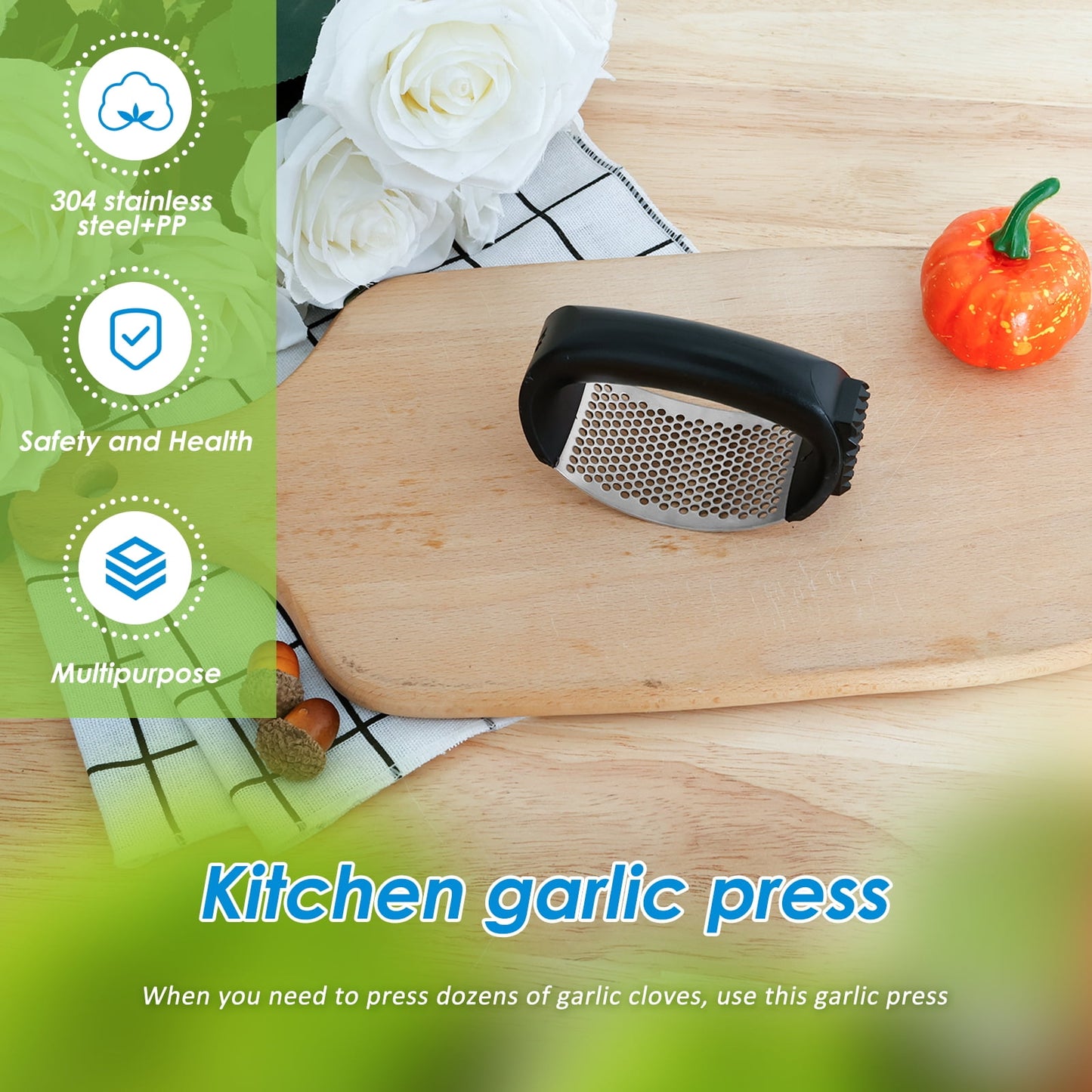 3 PCS Stainless Steel Garlic Press Rocker Set - Premium Garlic Mincer Garlic Crusher - New Innovative Garlic Crusher - Comfortable Grip