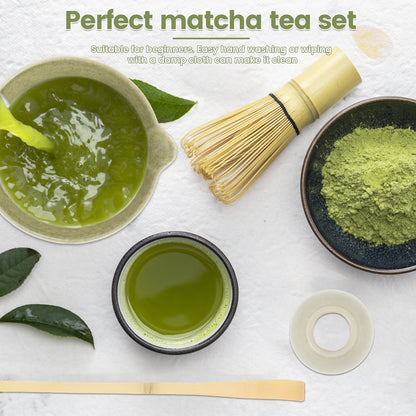 4Pcs Matcha Whisk Set Elegant Matcha Tea Set Including Ceramic Matcha Bowl Bamboo Matcha Whisk Scoop Ceramic Matcha Whisk Holder Matcha Whisk Tool Kit for Matcha