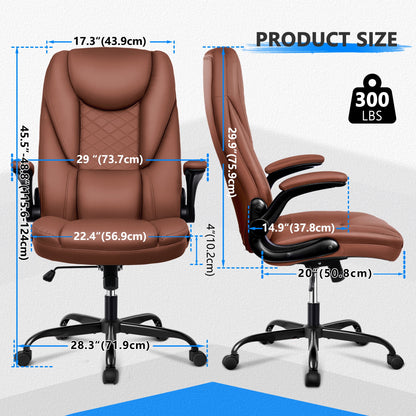 Coolhut Office Chair, Executive Office Chair Big and Tall Office Chair Ergonomic Leather Chair with Adjustable Flip-Up Arms High Back Home Office Desk Chairs Computer Chair with Lumbar Support