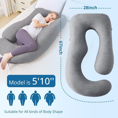 COOKEY Pregnancy Pillow with Cooling Cover,U Shaped Full Body Maternity Pillows for Sleeping,59inch,Gray