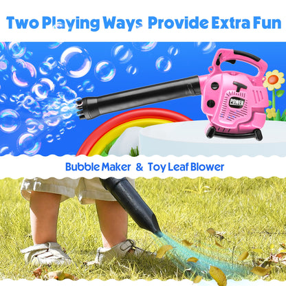 YCFUN 2-in-1 Bubble Machine Toy Leaf Blower, Pretend Play Garden Toys for Kids Toddlers Girls Boys, Pink