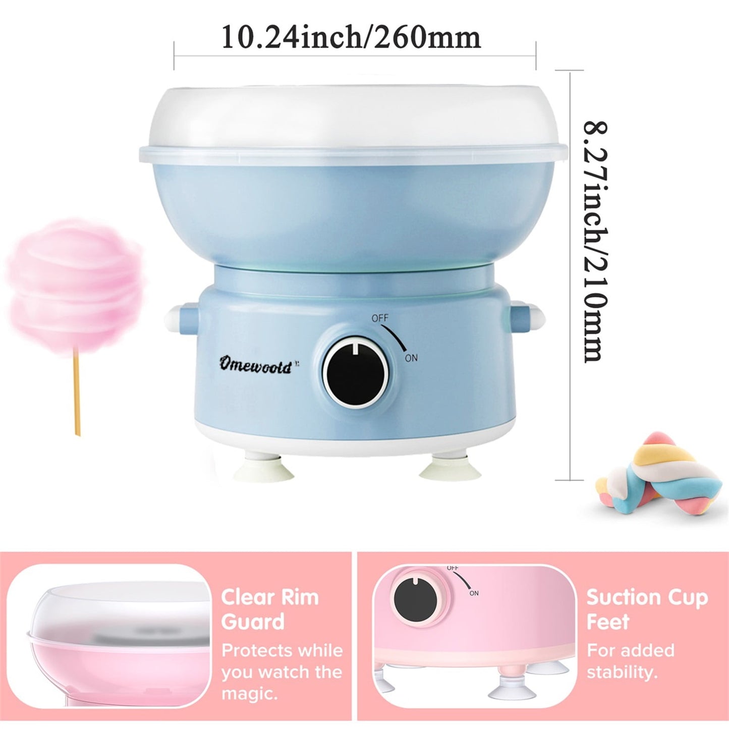 Cotton Candy Machine, Cotton Candy Maker for Kids Adults Homemade Sweet Candy Machine With Sugar Spoon and 10 Sticks Easy to Clean Birthday Party Children's Day Gift Blue