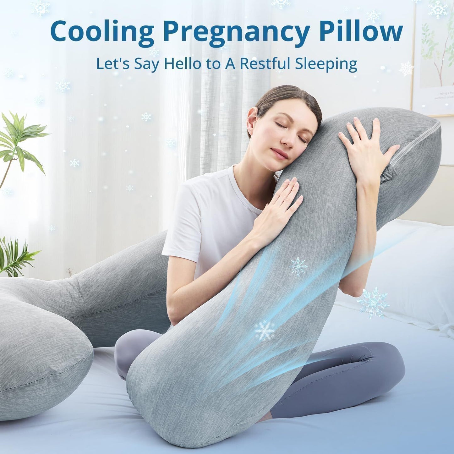 COOKEY Pregnancy Pillow with Cooling Cover,U Shaped Full Body Maternity Pillows for Sleeping,59inch,Gray