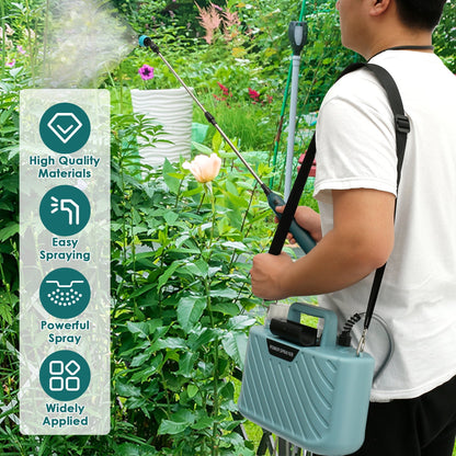 Battery Powered Sprayer with 3 Mist Nozzles 5L Electric Sprayer Portable Weed Sprayer with Adjustable Shoulder Strap Retractable Wand 7.4V Powerful Lawn Sprayer Water Sprayer for Gardening Lawn